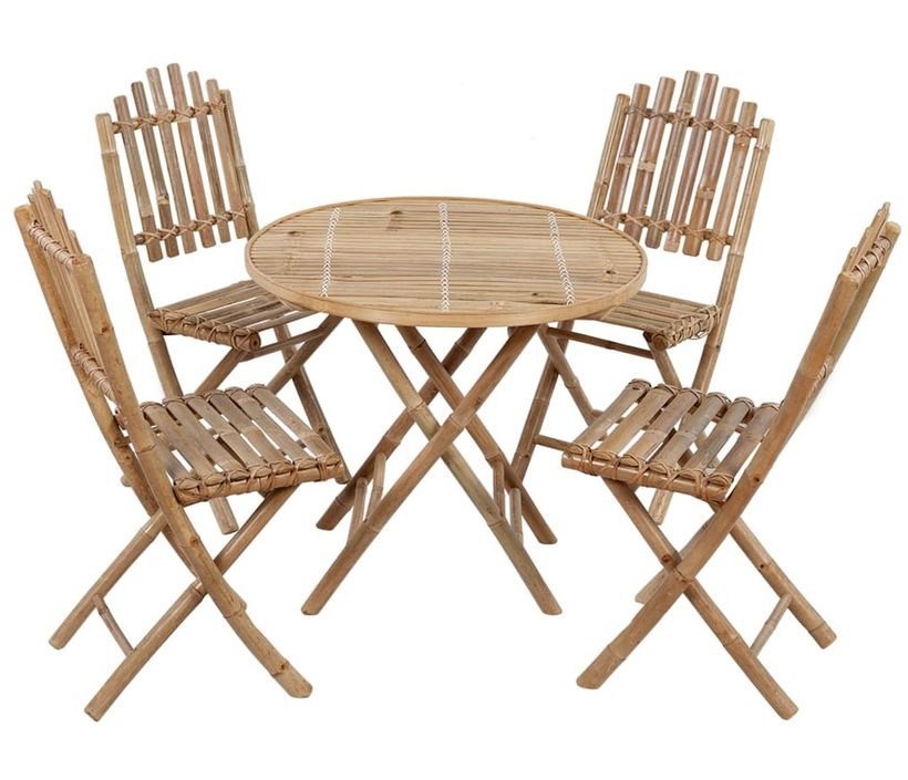 Table de jardin et 4 chaises pliables en bois de bambou Kindou - Photo n°1