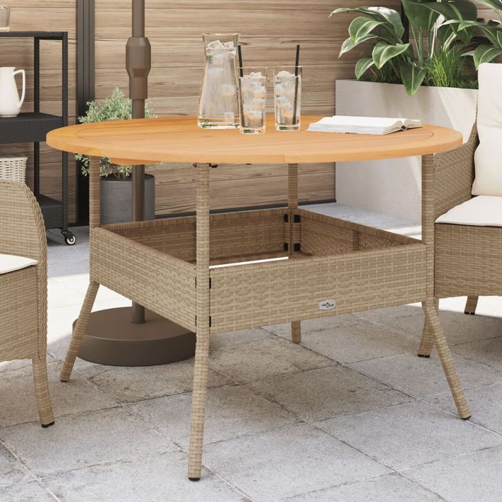 Table de jardin et dessus en bois d'acacia beige résine tressée - Photo n°1