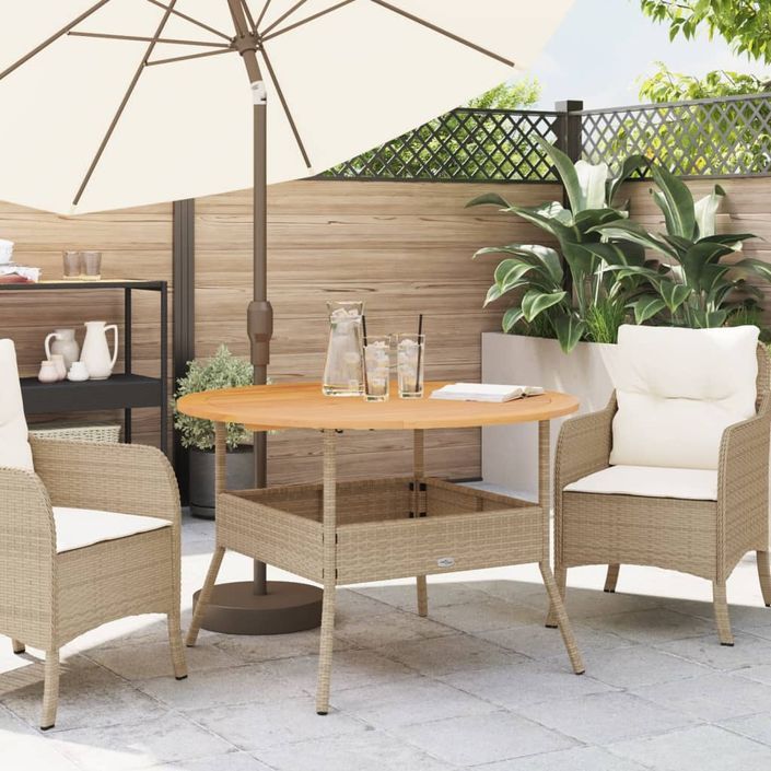 Table de jardin et dessus en bois d'acacia beige résine tressée - Photo n°3