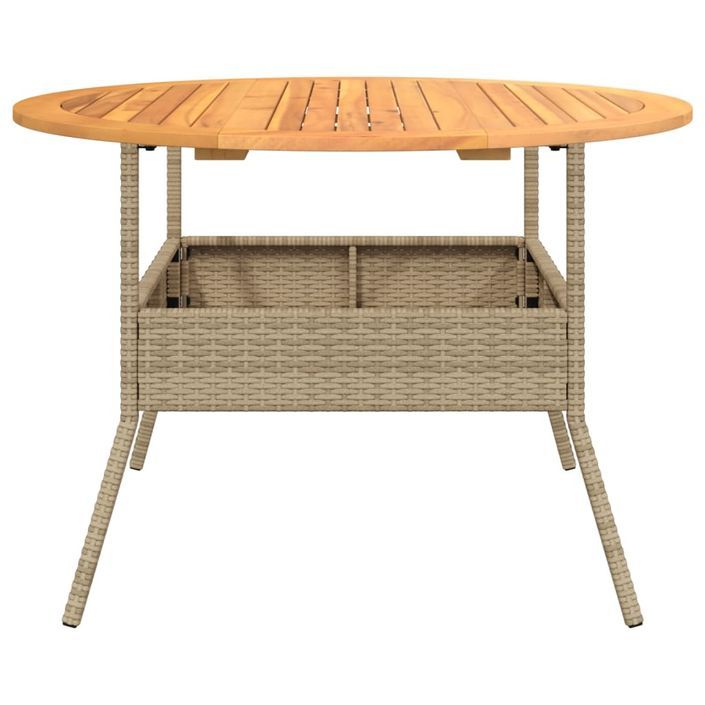 Table de jardin et dessus en bois d'acacia beige résine tressée - Photo n°6