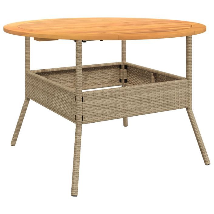 Table de jardin et dessus en bois d'acacia beige résine tressée - Photo n°7