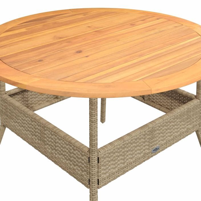 Table de jardin et dessus en bois d'acacia beige résine tressée - Photo n°9