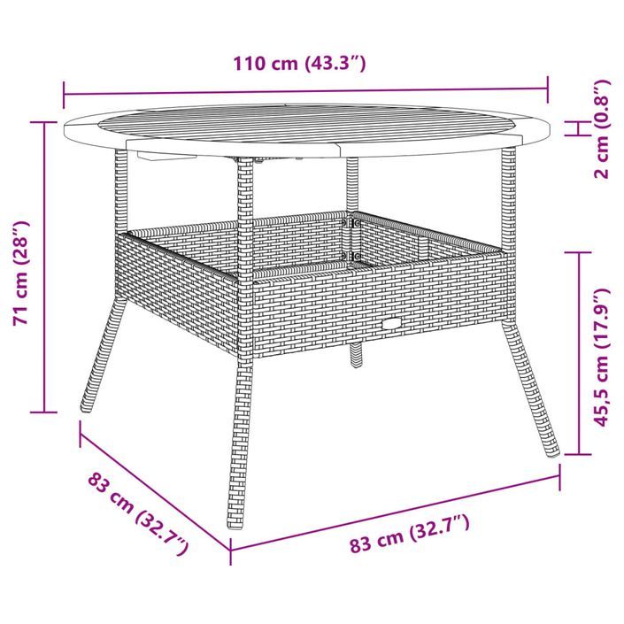 Table de jardin et dessus en bois d'acacia beige résine tressée - Photo n°10