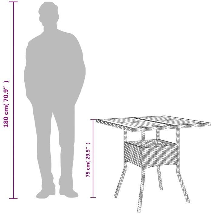 Table de jardin et dessus en bois d'acacia gris résine tressée - Photo n°10