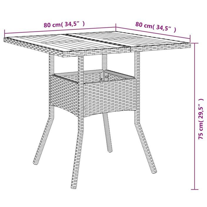 Table de jardin et dessus en bois d'acacia gris résine tressée - Photo n°11