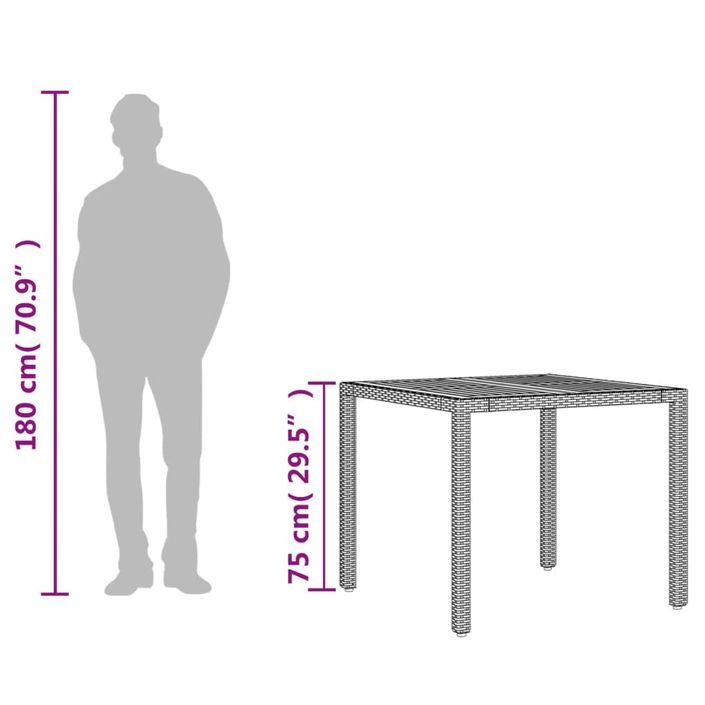 Table de jardin et dessus en bois d'acacia gris résine tressée - Photo n°10