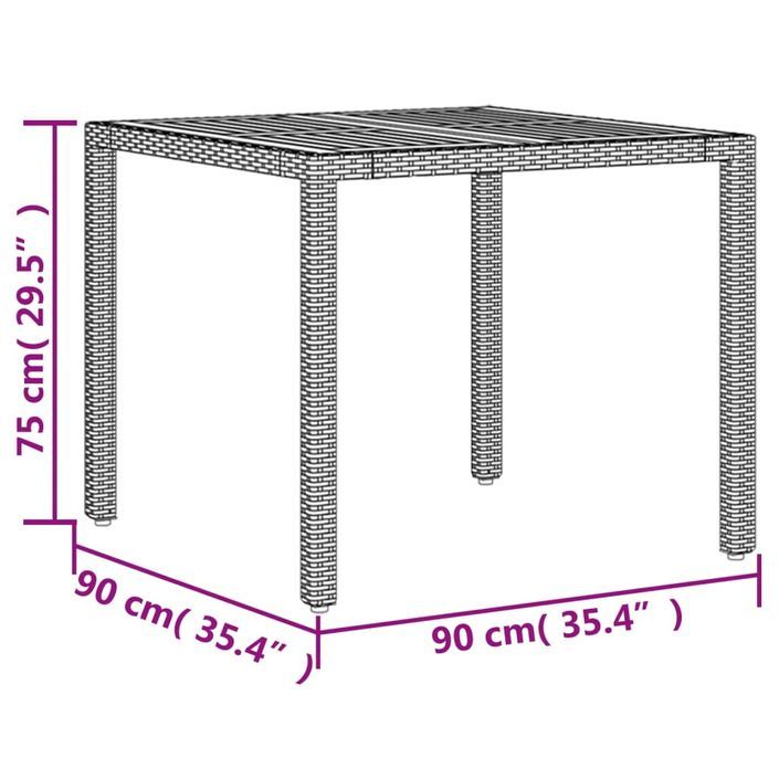 Table de jardin et dessus en bois d'acacia gris résine tressée - Photo n°11