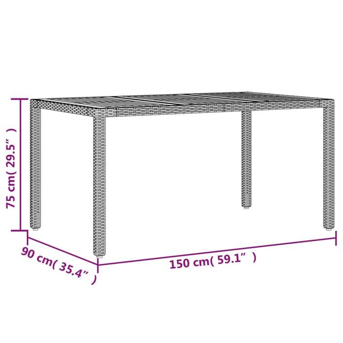 Table de jardin et dessus en bois d'acacia gris résine tressée - Photo n°11