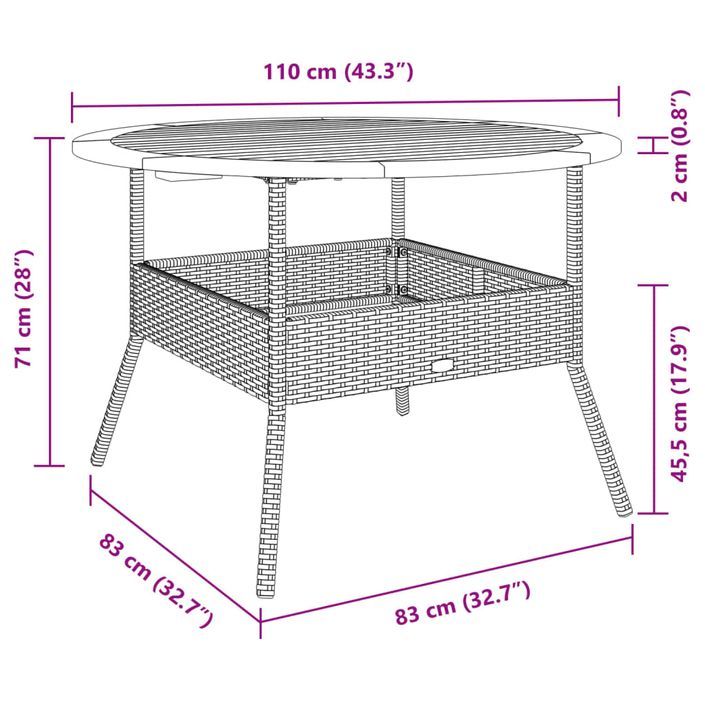 Table de jardin et dessus en bois d'acacia noir résine tressée - Photo n°10