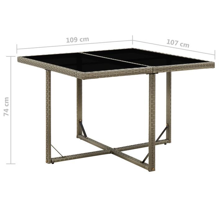 Table de jardin Gris 109x107x74 cm Résine tressée et verre - Photo n°5