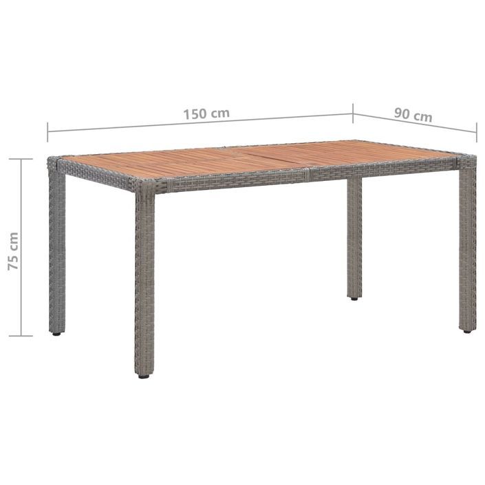 Table de jardin Gris 150x90x75cm Résine tressée bois d'acacia - Photo n°6