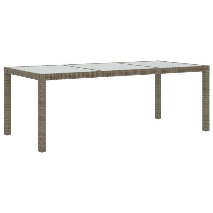 Table de jardin Gris 190x90x75 cm Verre trempé/résine tressée - Photo n°1