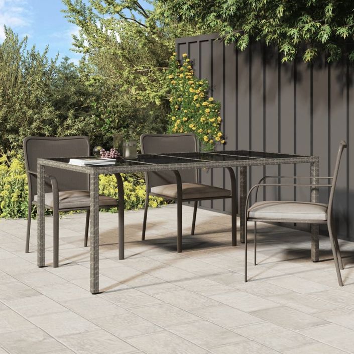 Table de jardin Gris 190x90x75 cm Verre trempé/résine tressée - Photo n°1