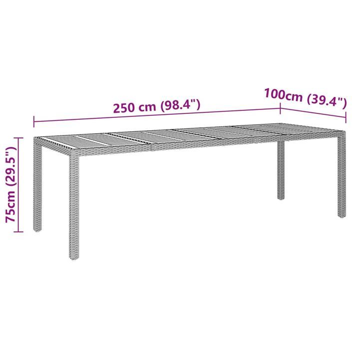 Table de jardin gris 250x100x75 cm résine tressée/bois d'acacia - Photo n°5