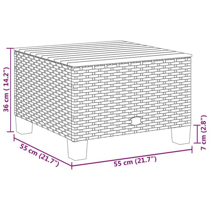 Table de jardin gris 55x55x36 cm résine tressée et bois acacia - Photo n°8