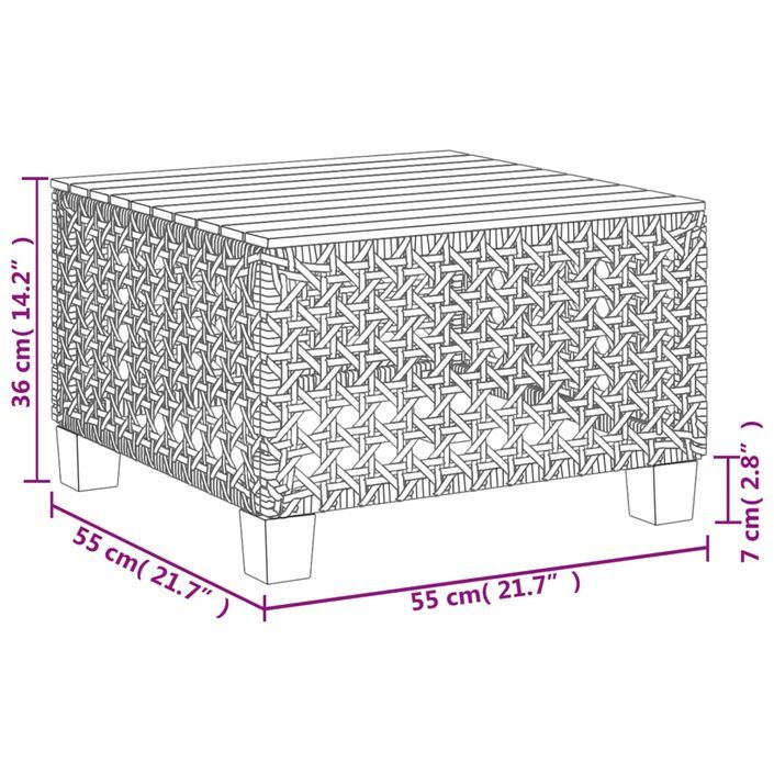 Table de jardin gris 55x55x36 cm résine tressée et bois acacia - Photo n°9