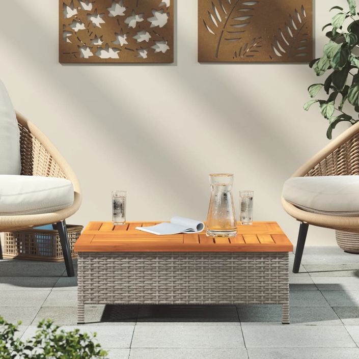 Table de jardin gris 70x70x25 cm résine tressée et bois acacia - Photo n°3