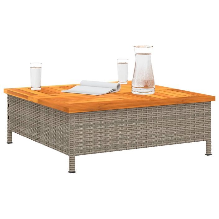 Table de jardin gris 70x70x25 cm résine tressée et bois acacia - Photo n°4