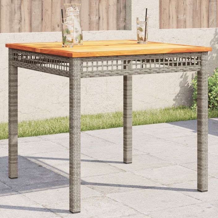 Table de jardin gris 80x80x74 cm résine tressée et bois acacia - Photo n°2