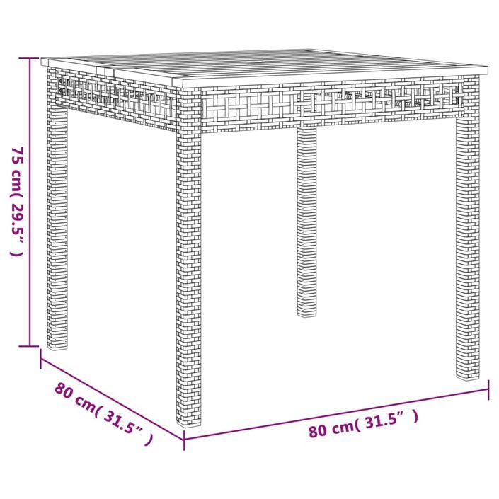 Table de jardin gris 80x80x74 cm résine tressée et bois acacia - Photo n°8