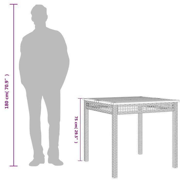 Table de jardin gris 80x80x74 cm résine tressée et bois acacia - Photo n°9