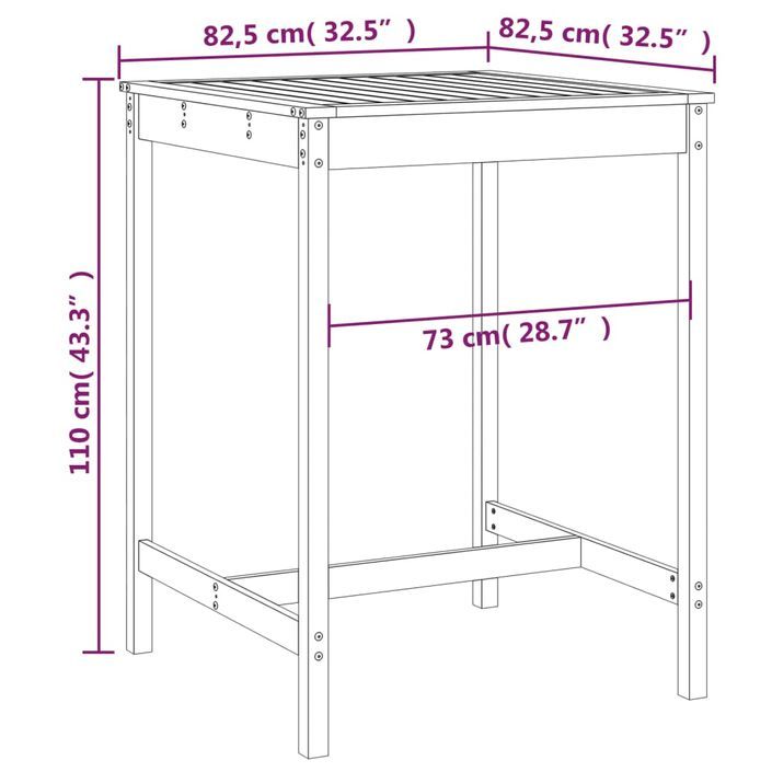 Table de jardin gris 82,5x82,5x110 cm bois massif de pin - Photo n°7