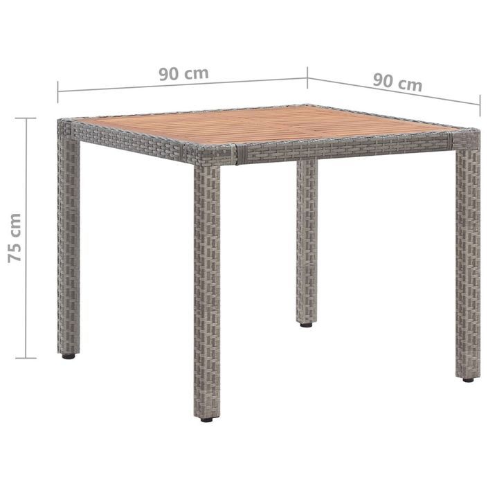 Table de jardin Gris 90x90x75cm Résine tressée et bois d'acacia - Photo n°5