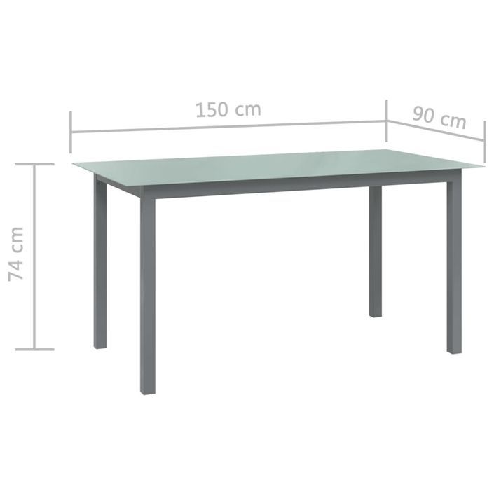 Table de jardin Gris clair 150x90x74 cm Aluminium et verre - Photo n°5