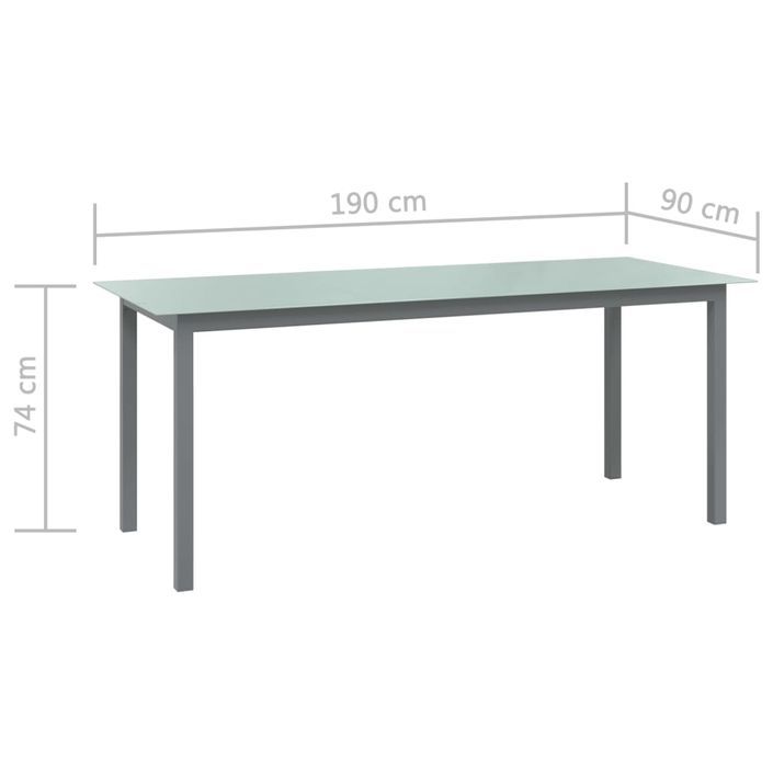 Table de jardin Gris clair 190x90x74 cm Aluminium et verre - Photo n°5