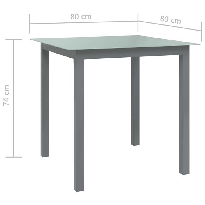 Table de jardin Gris clair 80x80x74 cm Aluminium et verre - Photo n°5