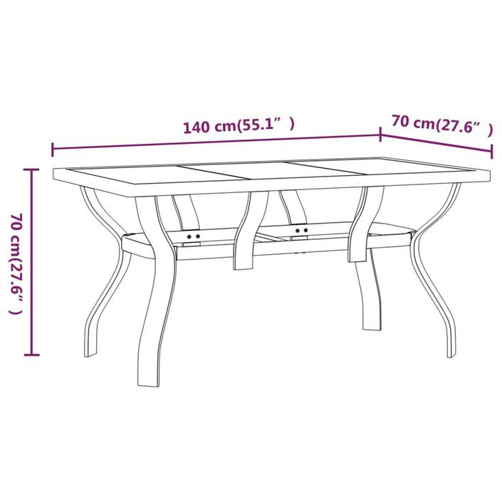 Table de jardin Gris et noir 140x70x70 cm Acier et verre - Photo n°6