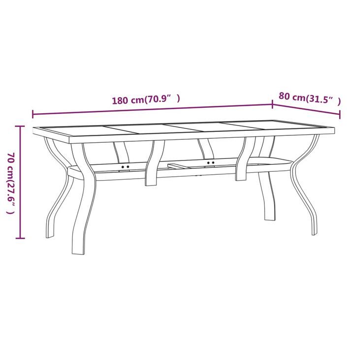 Table de jardin Gris et noir 180x80x70 cm Acier et verre - Photo n°6