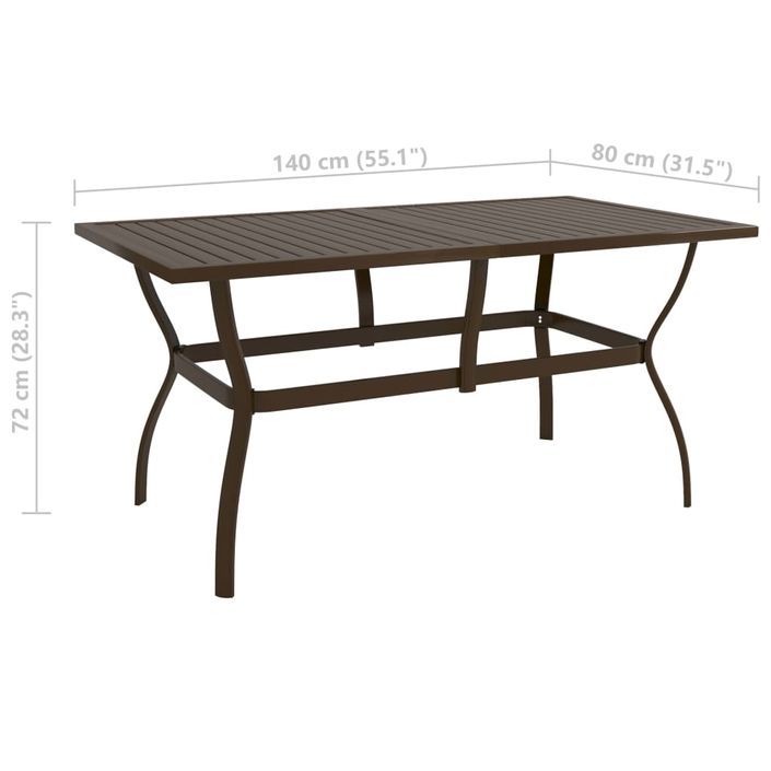 Table de jardin Marron 140x80x72 cm Acier - Photo n°6