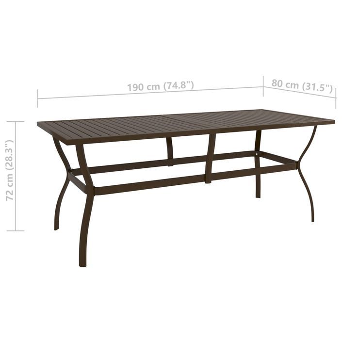 Table de jardin Marron 190x80x72 cm Acier - Photo n°6