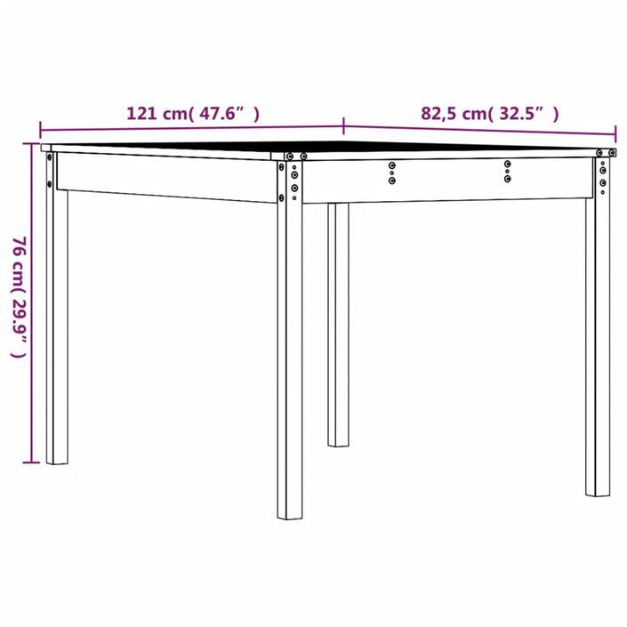 Table de jardin marron miel 121x82,5x76 cm bois massif de pin - Photo n°8