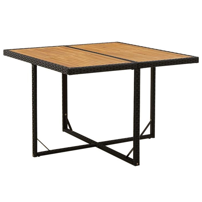 Table de jardin Noir 109x107x74 cm Résine tressée bois massif - Photo n°1