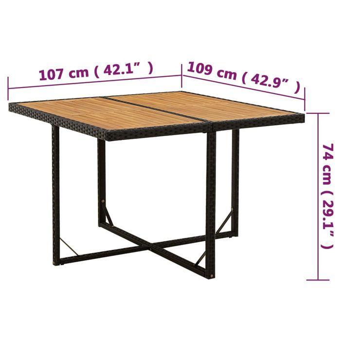 Table de jardin Noir 109x107x74 cm Résine tressée bois massif - Photo n°7