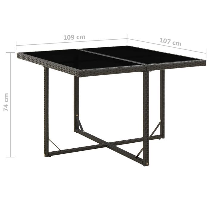 Table de jardin Noir 109x107x74 cm Résine tressée et verre - Photo n°5