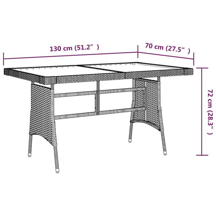 Table de jardin Noir 130x70x72 cm Résine tressée et acacia - Photo n°4