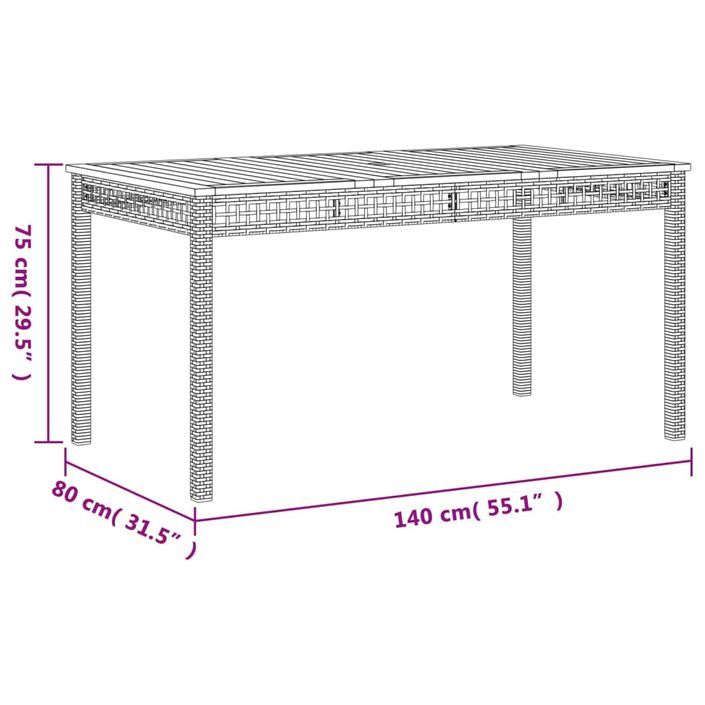 Table de jardin noir 140x80x75 cm résine tressée et bois acacia - Photo n°8