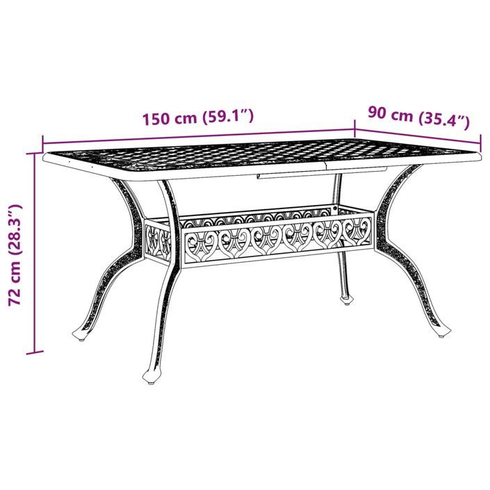 Table de jardin noir 150x90x72 cm aluminium coulé - Photo n°11