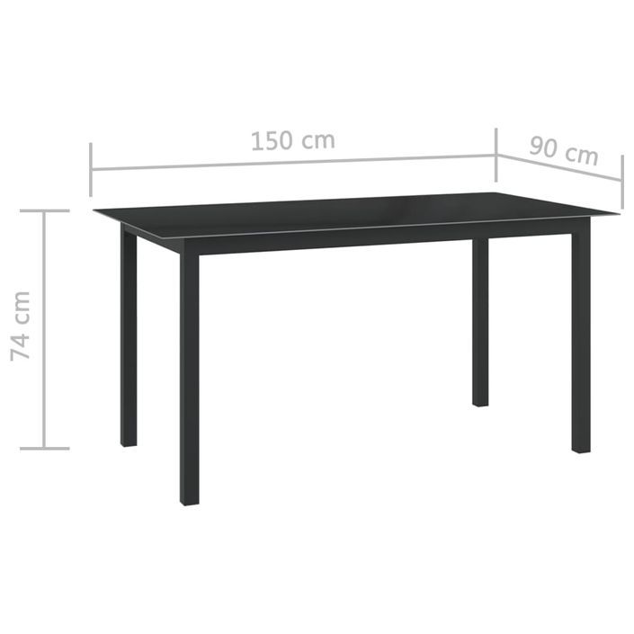 Table de jardin Noir 150x90x74 cm Aluminium et verre - Photo n°5