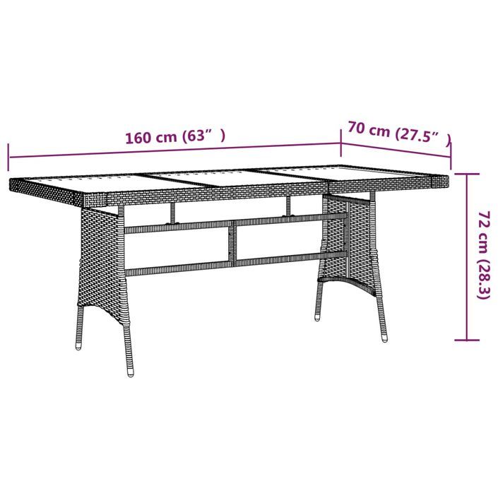 Table de jardin Noir 160x70x72 cm Résine tressée et acacia - Photo n°4