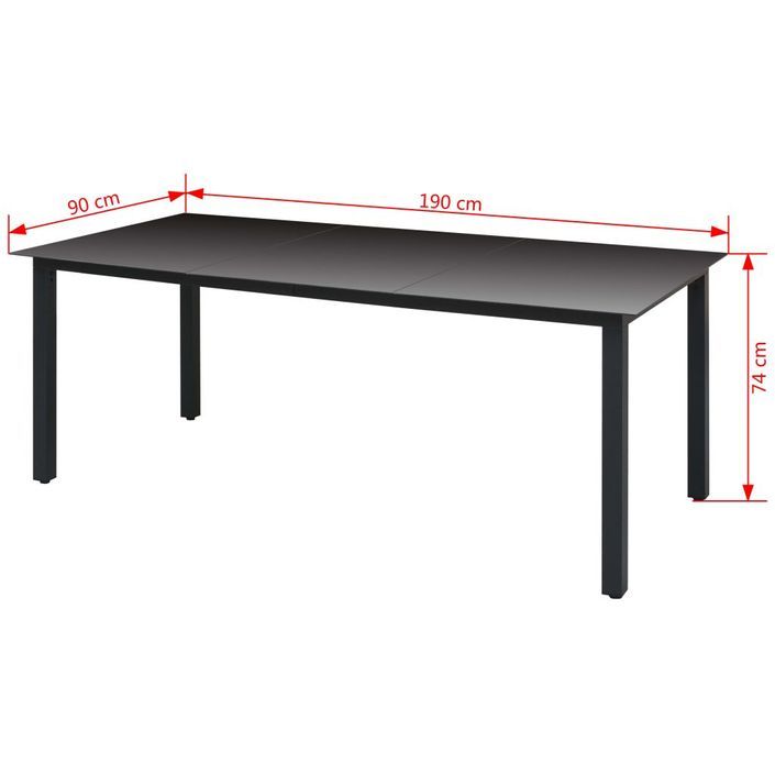 Table de jardin Noir 190 x 90 x 74 cm Aluminium et verre - Photo n°3