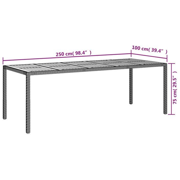 Table de jardin Noir 250x100x75 cm Résine tressée - Photo n°6