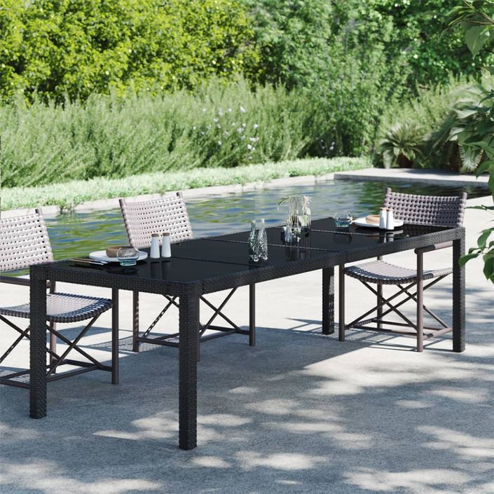 Table de jardin Noir 250x100x75 cm Verre trempé et poly rotin 2 - Photo n°2