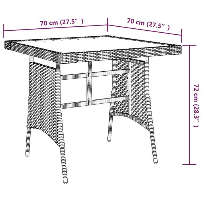 Table de jardin Noir 70x70x72 cm Résine tressée et acacia - Photo n°4