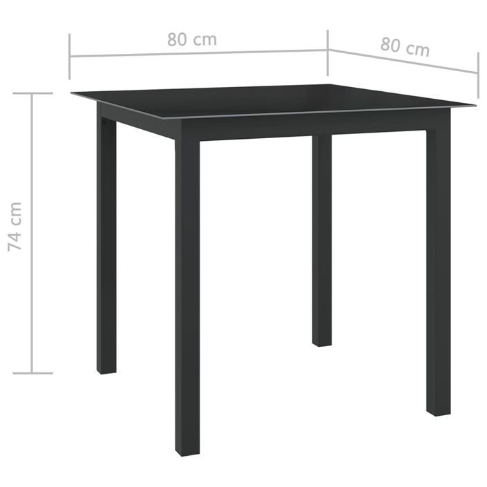 Table de jardin Noir 80x80x74 cm Aluminium et verre - Photo n°5