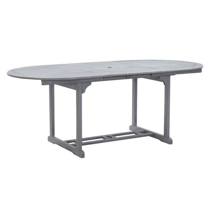 Table de jardin ovale extensible acacia massif gris Alline - Photo n°1