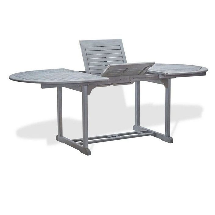 Table de jardin ovale extensible acacia massif gris Alline - Photo n°5